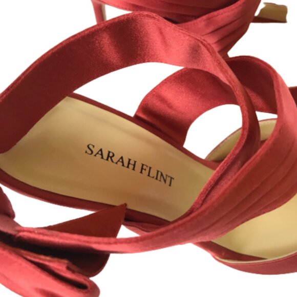 NWOB Sarah Flint Ankle Bow Wrap Heels Womens 37.5 7.5 Salmon Pink Pointed Toe - Picture 5 of 13